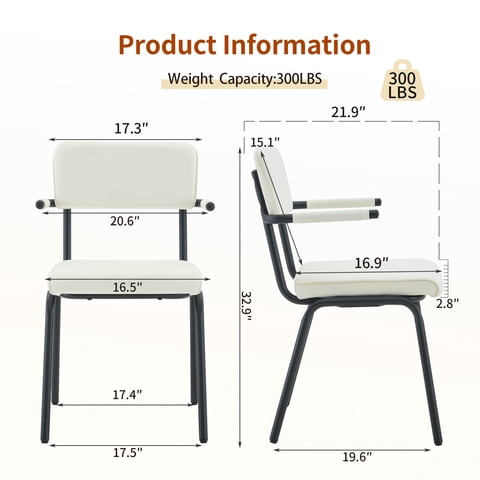 M&Ms - Dining Chairs Set Of 2, Huggable Upholstered Dining Chairs With Soft Skin-Friendly Velvet Fabric, Table-Hangable Armrests, Metal Legs With Spray Coating Finish (White, Set Of 2)