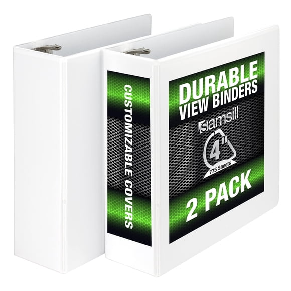 Binder Samsill Durable de 4 pulgadas con anillo en D blanco con cierre, paquete de 2