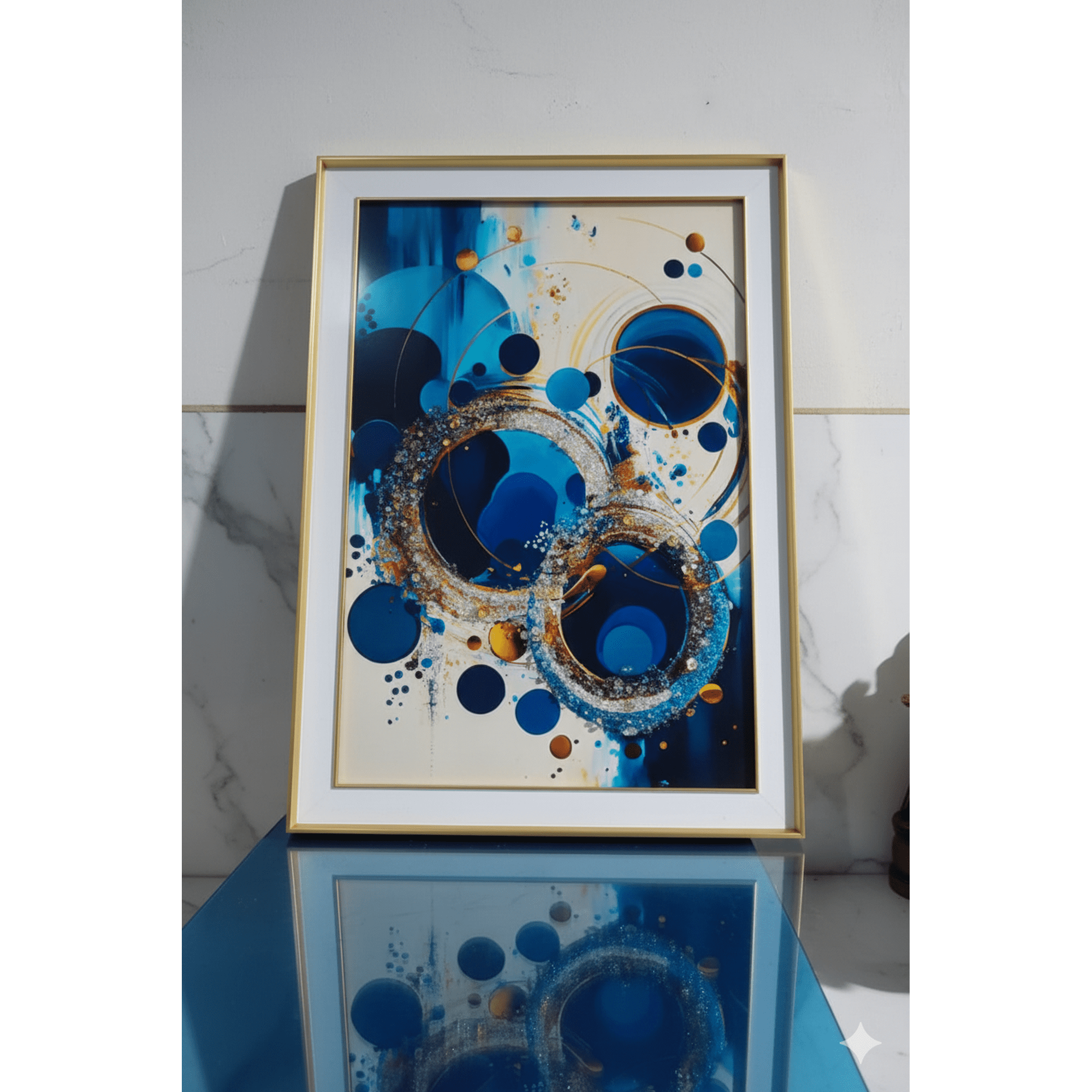 Decostilo - Cuadro Abstracto Moderno Azul Y Dorado 50x70cm