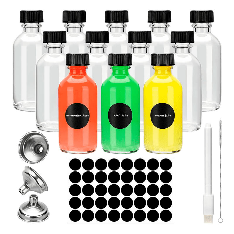 Wakeshome - Pack 12 Botellas De Cristal Con Tapa Mini Frascos De Vidrio 60ml Botellitas De Cristal Pequeñas Jengibre Shots