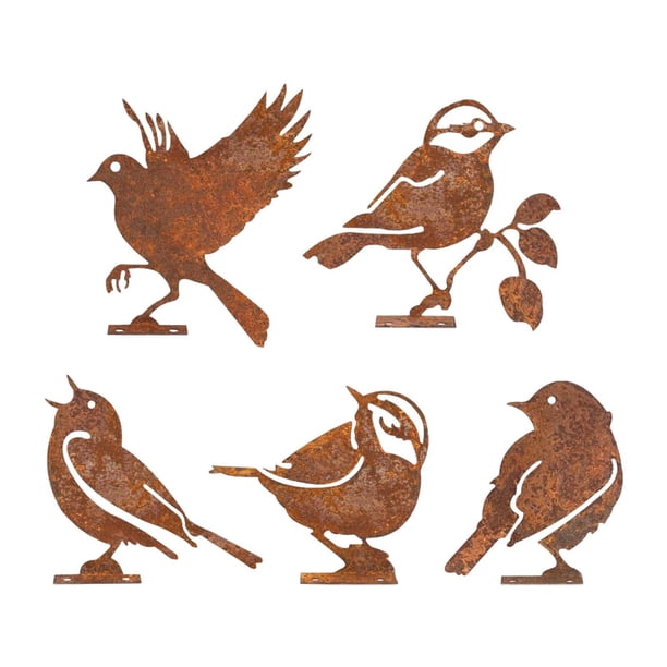 5 decoraciones de pájaros de metal oxidado, silueta de pájaro, jardín, patio, arte, decoración de valla navideña, adornos de jardín para balcón y pati Estilo A