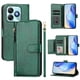 thumbnail image 3 of Funda tipo cartera para ZTE Blade A75 4G con bolsillo con cremallera, tarjetero, soporte, correa para la muñeca y tapa de cuero verde, 3 of 5