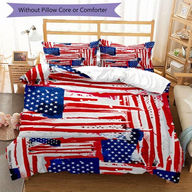 3pcs Bedding Set Duvet Cover Closure Includes 1 Duvet Cover & 2 Pillowcases for All Seasons Bedroom Decor, Home Dorm High-Definition Print American Flag A148