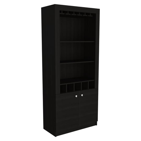 Fmfurniture - Bar Alto 5 Botelleros Y Portacopas Fm-003c - Cafe Oscuro Y Negro