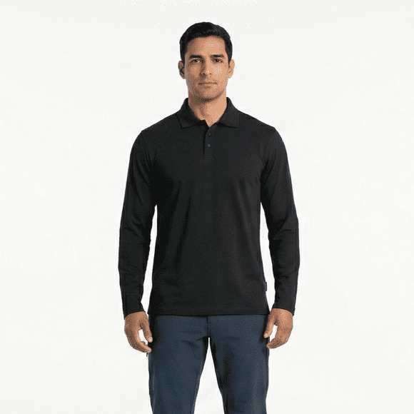 Polera Polo Dryfresh Hombre Manga Larga Secado Rápido Negro