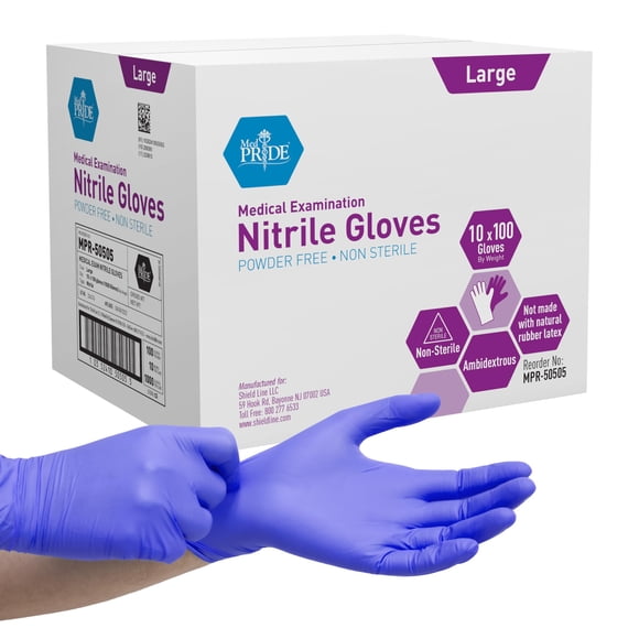 Guantes de nitrilo para exámenes MedPride, sin polvo, grandes, 100 unidades x 10