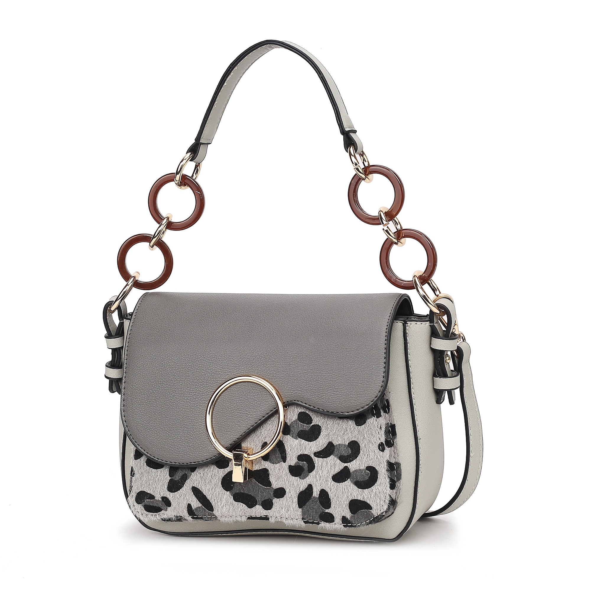 Bolso Crossbody De Mujer Mkf Collection - Serena, Vegan Leather, Stylish Shoulder Purse, Color Light Grey