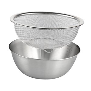 Bothyi - Colador Microporoso De Acero Inoxidable 304 De 2 Piezas Con Tazón Para Mezclar Frutas 22 Cm