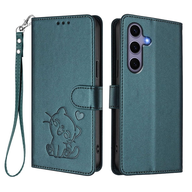 Funda de Gato tipo Libro para Samsung Galaxy S25, Verde Oscuro
