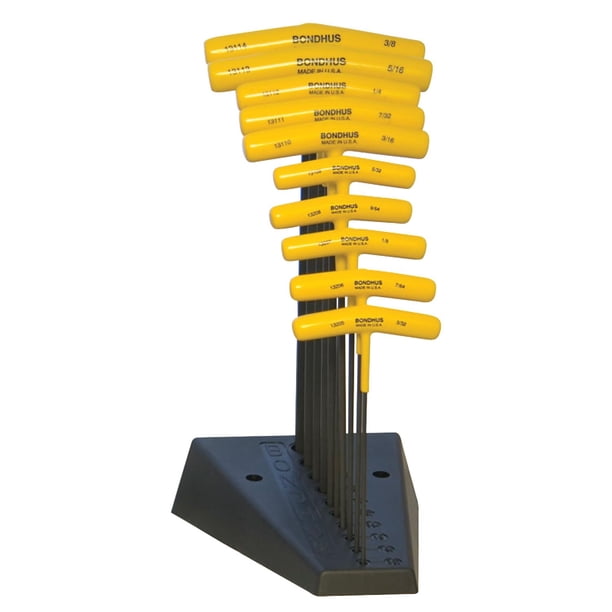 Juego de 10 empuñaduras en T con forma de destornillador y hexagonales con soporte Bondhus