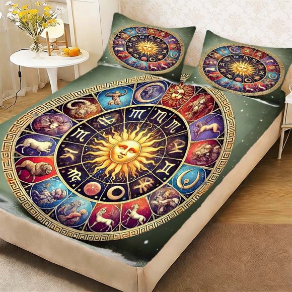 Zodiac Sign Duvet Cover Set - Fitted Sheet and Pillowcase Set Soft and Breathable for All Seasons Essential for Bedroom or Dorm Decor Perfect Gift for Valentine