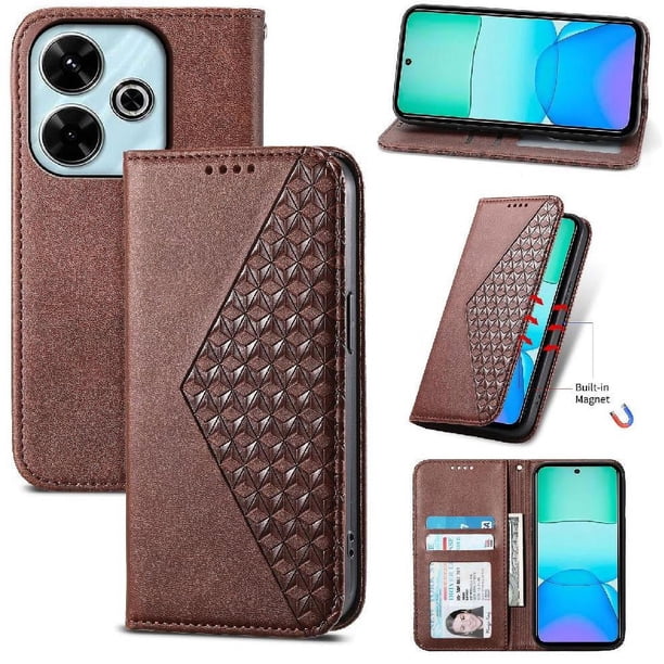 Funda Flip FOXDOCK para Xiaomi POCO M6 Pro 4G , Estilo Billetera con Diseño Rombo, Correa de Mano y Soporte, Uso Diario