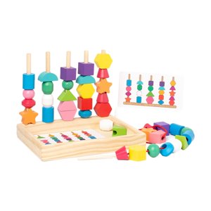 Magideal - Juego De Juguetes De Secuenciación De Cuentas De Madera Montessori, Apilador De Formas A Juego, Cuentas De Cordones Y Bloque Apilable Para Niños De 2,