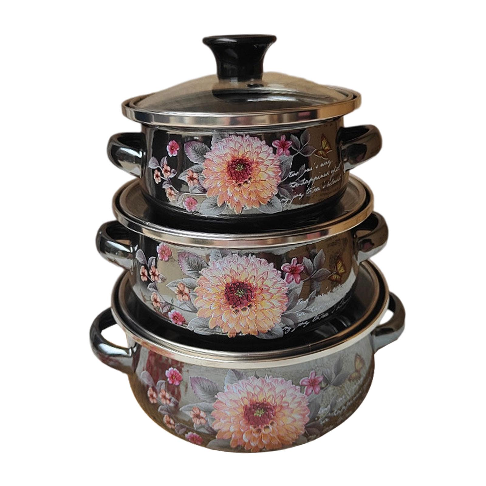 Magideal - 3 Ollas De Sopa Esmaltadas Con Tapa, Utensilios De Cocina Prácticos, Ligeros Y Con Asas, Ideales Para Bufés, Inauguración De La Casa, Regalo Para El H