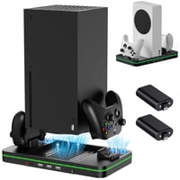 Base Cargadora Aaronmei Para Xbox Series S/X Con Ventilador De Enfriamiento Y 2 Baterías Recargables 1100Mah Negro