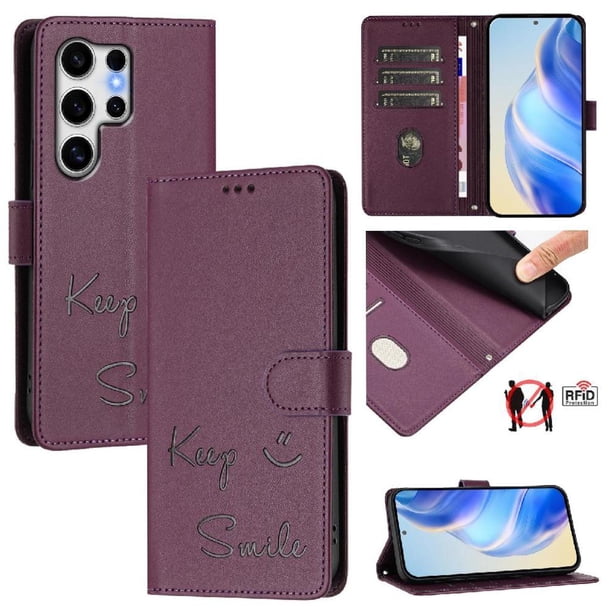 Funda Cartera para Samsung Galaxy S25 Ultra con Bloqueo RFID, Cierre Magnético y Ranuras Tarjetas Morado