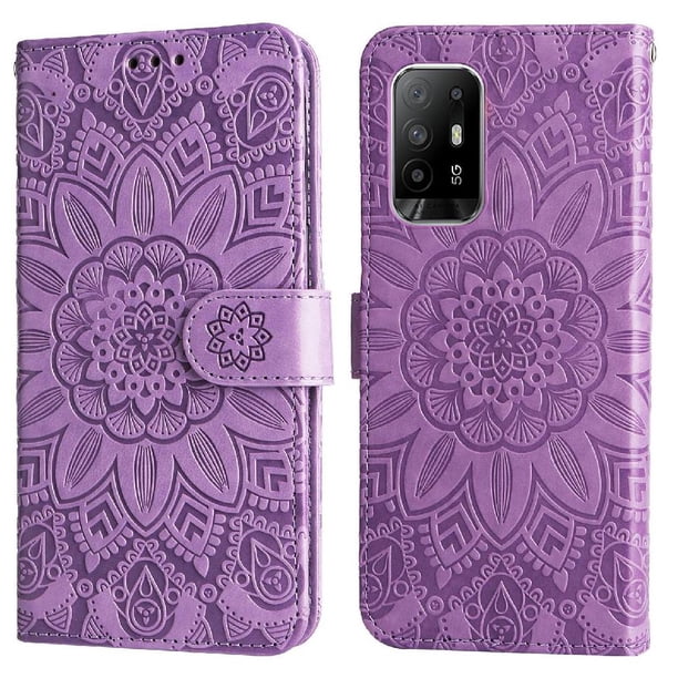 Funda tipo cartera FOXDOCK para OPPO Reno 5Z 5G , diseño girasol en relieve, cuero PU, cierre magnético, soporte y tarjetero