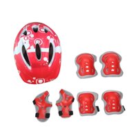 Magideal - Kit De 7 Cascos De Bicicleta Para Niños, Rodilleras, Coderas Y Muñequeras, Accesorios Para Sombrero, Casco De Patinaje Para Niños, Monopatín Para Exte Rojo