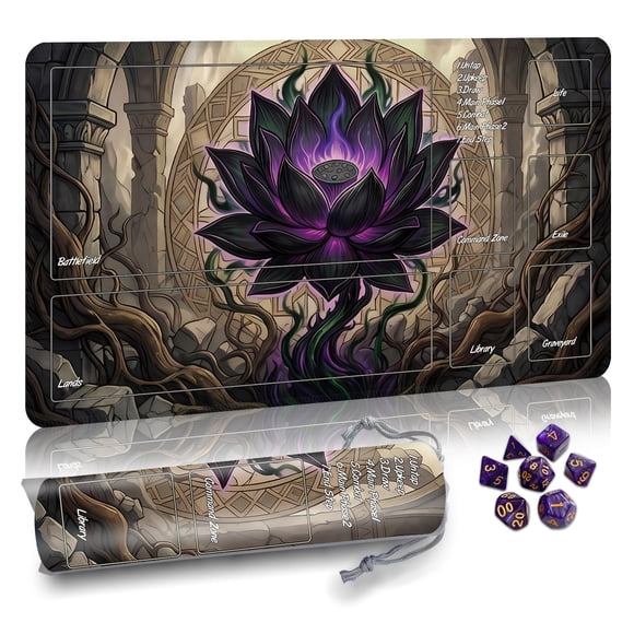Tapete de juego Partypda para MTG 61 x 36 cm, impermeable, antideslizante, con dados