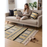 Myl Todo Hogar - Pack Alfombra 60X90 Cm + 2 Fundas De Cojín Con Bordado Tufting Y Flecos