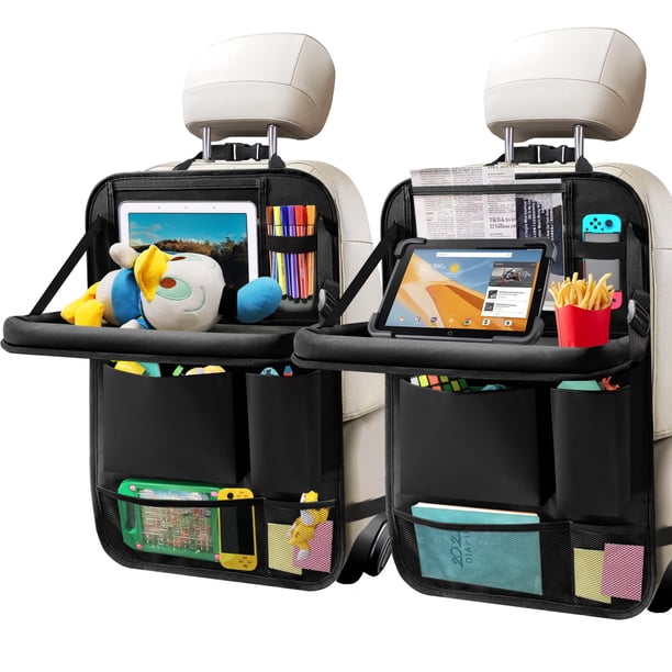 Organizador Zecirl para asientos traseros de coche, paquete de 2 con bandeja de mesa plegable