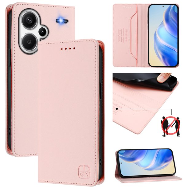 Funda Billetera con Soporte para Xiaomi Redmi Note 13 Pro Plus 5G Bloqueo RFID Plegable Rosa