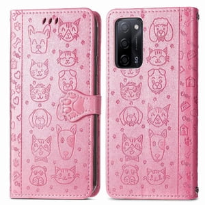 Funda Cartera Foxdock Para Oppo A55 5G , Flip Pu Con Relieve De Gatos Y Perros, Tarjetero Y Soporte