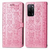 Funda Cartera Foxdock Para Oppo A55 5G , Flip Pu Con Relieve De Gatos Y Perros, Tarjetero Y Soporte