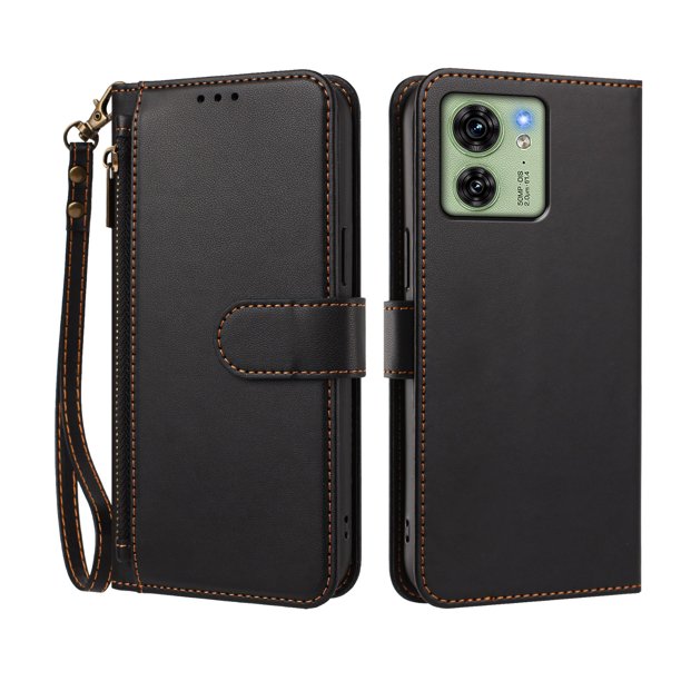 Funda Tipo Billetera para Motorola Moto edge 40 5G con Soporte y Bolsillo con Cierre Negro