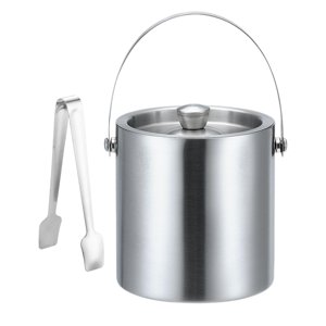 Magideal - Cubo De Hielo, Bañera Para Cubitos De Hielo, Asa De Transporte Cómoda Con Tapa Y Pinzas, Contenedor De Cubitos De Hielo De Doble Pared Para Suministro 1.6L