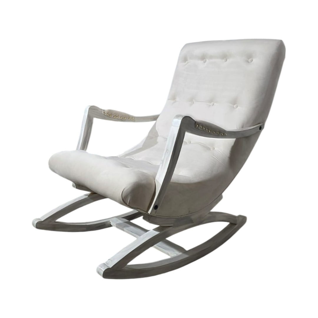 Diseños Valestrini - Silla Mecedora Con Apoya Brazo Felpa Crudo