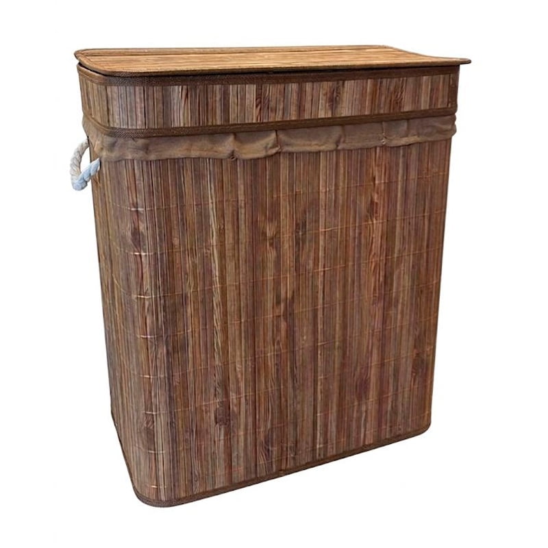 Wakeshome - Canasto Ropa Sucia Pleglable Cesto Bambu 3 Divisiones Con Tapa