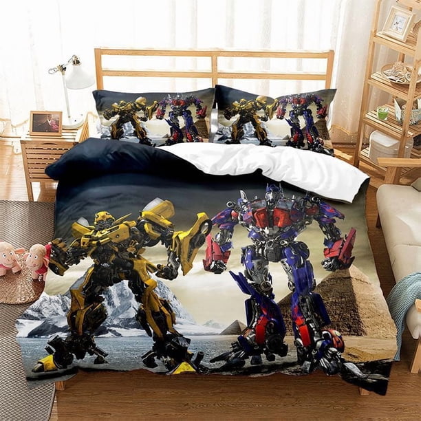 Transformers kids quilt duvet cover pillowcase bedding set 3-Piece Bedding Set (1 Duvet Cover + 2 Pillow Shams)