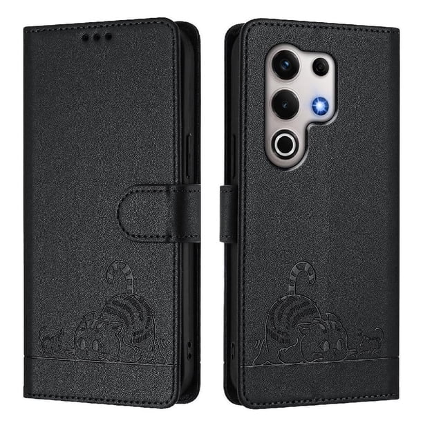 Funda tipo cartera FOXDOCK para itel S25 Ultra 4G con soporte, ranuras, RFID, diseño de gato