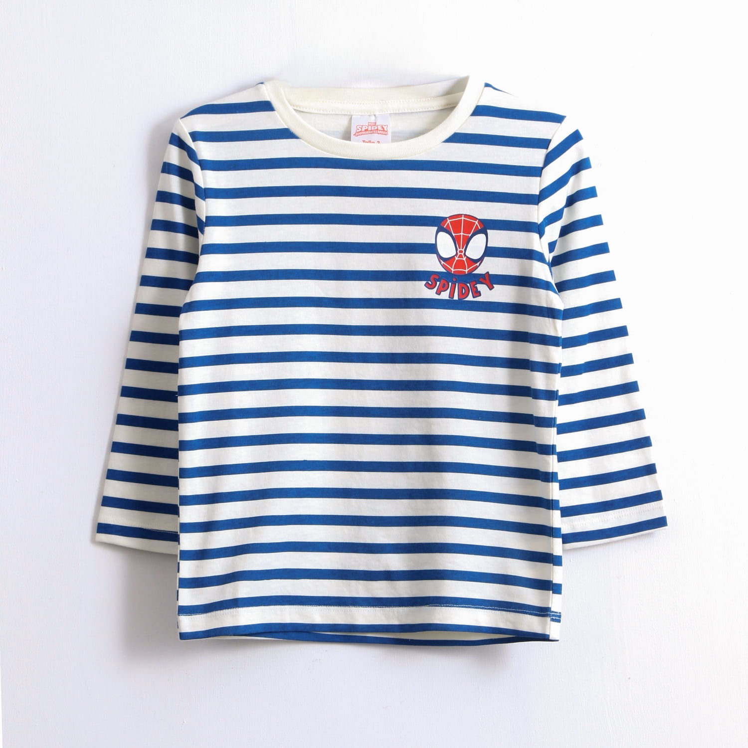 Polera Manga Larga Niño Rayas Spidey Azul Marvel