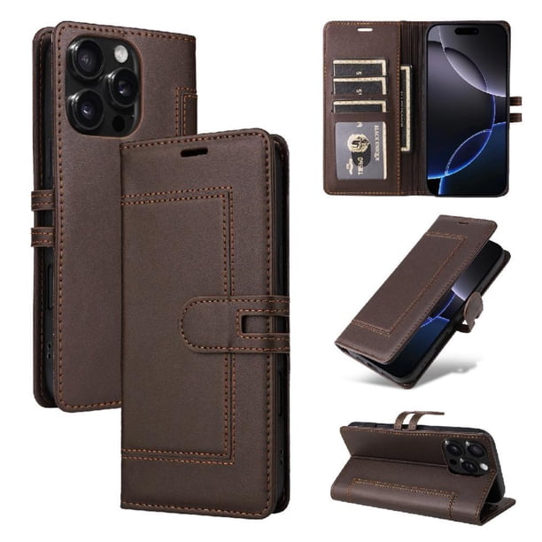 Premium Wallet Case for iPhone 14 Pro with Card Slots & Kickstand, Flip Cover Brown