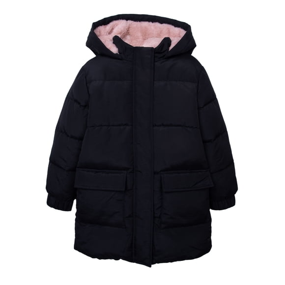 Parka Niña Larga Forro Térmico con Gorro Negro