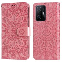Funda Tipo Cartera Foxdock Para Xiaomi 11T , Diseño Girasol En Relieve, Cuero Pu, Cierre Magnético, Soporte Y Tarjetero