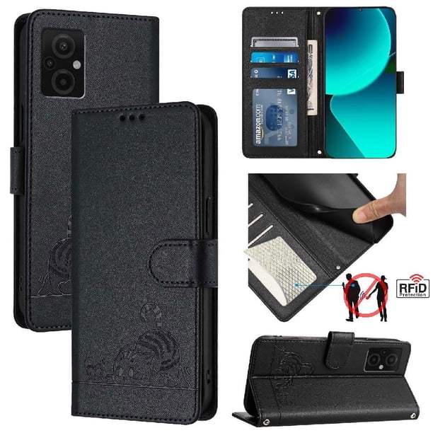 Funda tipo cartera FOXDOCK para Xiaomi POCO M5 4G con soporte, ranuras, RFID, diseño de gato