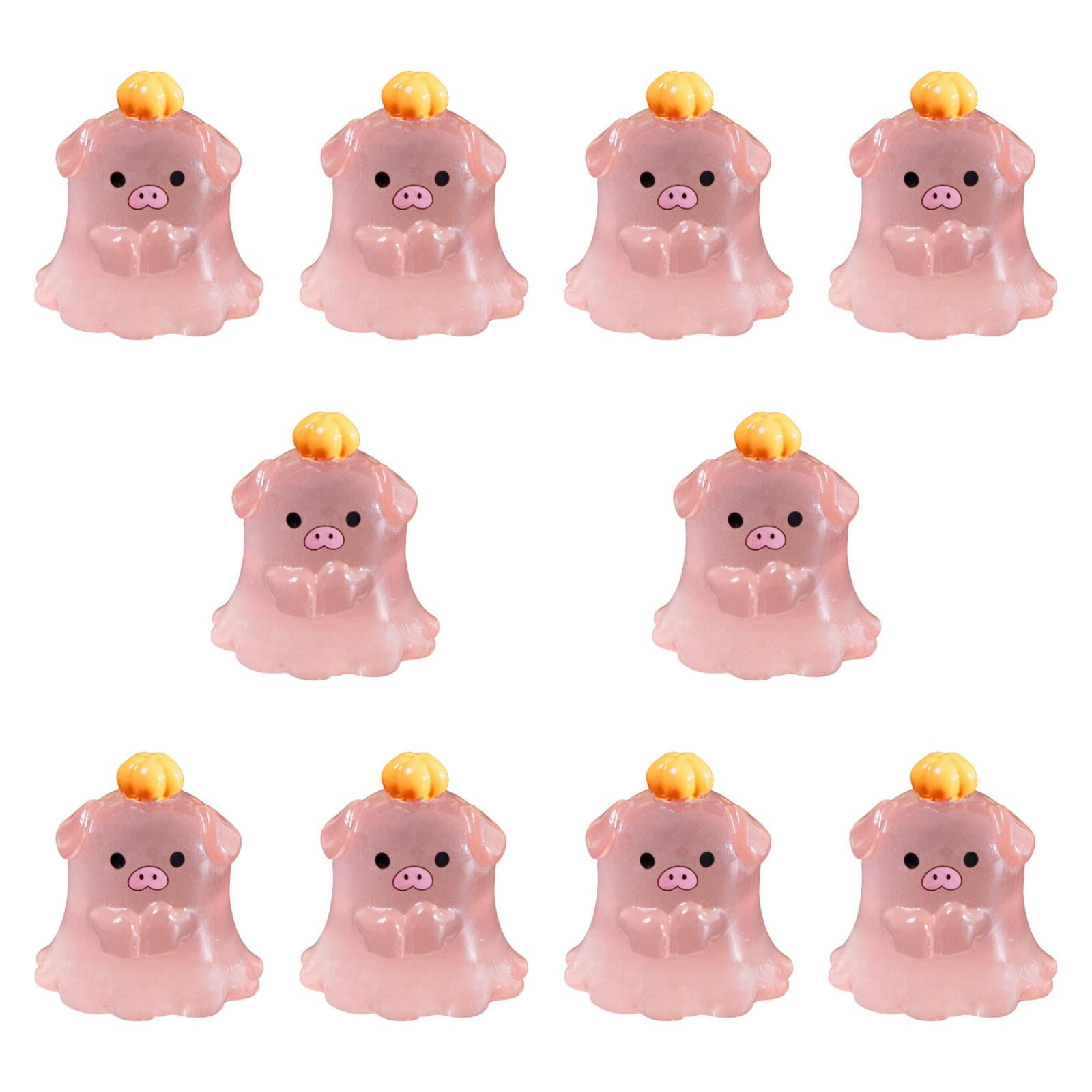 Bothyi - 10 Miniestatuas De Resina Luminosas, Bonitos Adornos Para Estantería De Mesa De Jardín, 2,5 X 2,7 Cm, Cerdo Rosa