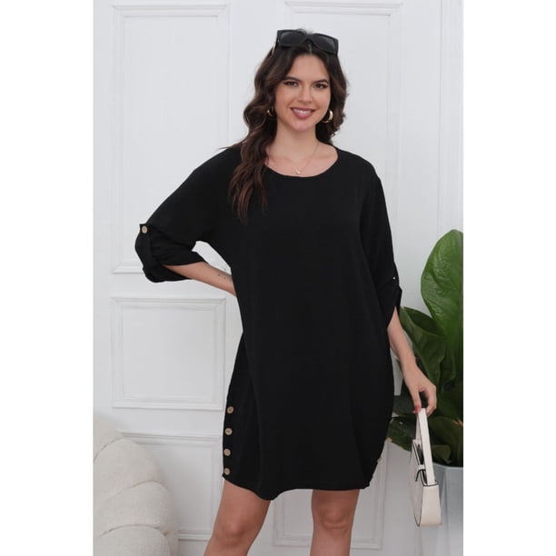 Vestido Corto Blusón Algodón Mujer Manga Larga Casual 0071