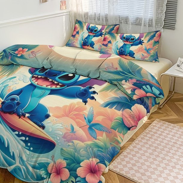 Stitch Print Bedding Set Pattern Duvet Cove Set 3 Pieces 1 Quilt Cover And 2 Pillowcases for Women Men Teens