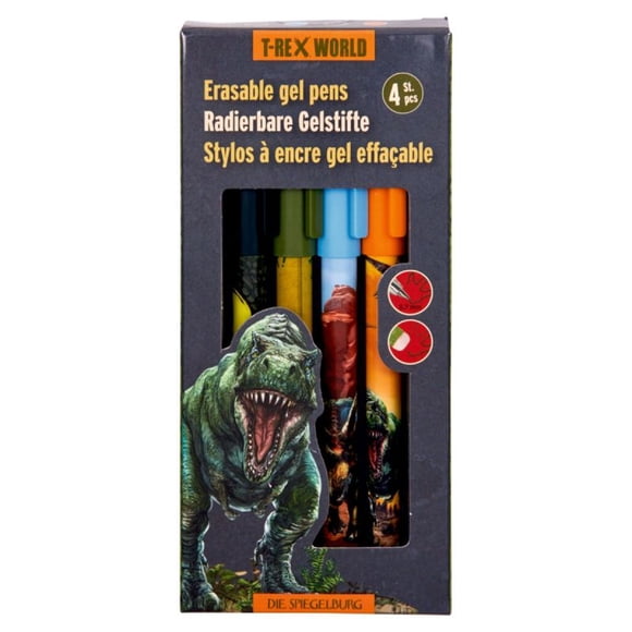 Set De 4 Lapices De Gel Borrable-para Fanáticos De Los Dinos