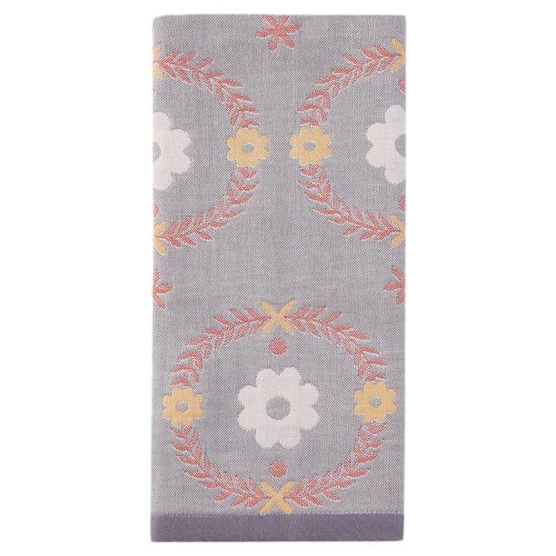 REGALWOVEN Toalla de Mano de Algodón Jacquard Floral de 13 x 29 Pulgadas, Toalla Decorativa Suave y Absorbente para Baño, Cocina Gris 1pk
