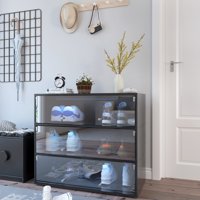 M&Ms - Black Glass Door Shoe Box Shoe Storage Cabinet With Rgb Led Light