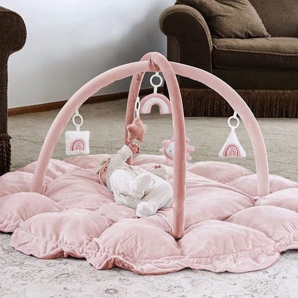 Baby Play Gym Mallify 5 en 1, grueso y de felpa con 6 juguetes, color rosa