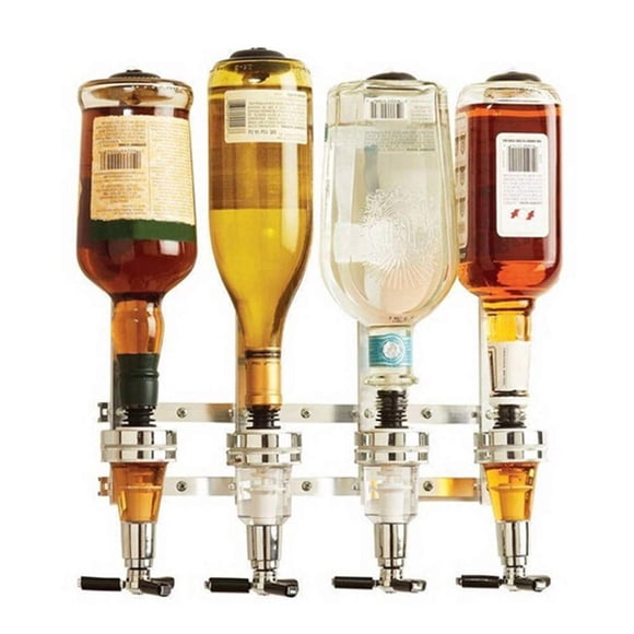 Dispensador de licor HONUTIGE para montaje en pared para 4 botellas, color plateado