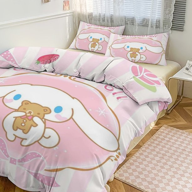 Cute Cinnamoroll Cartoon Duvet Cover Set Bedding Set 1 Duvet Cover And 2 Pillowcases 3D Cartoon Dog Printed Comfortable And Ultra Soft Bed Set Room Decor for Bedroom