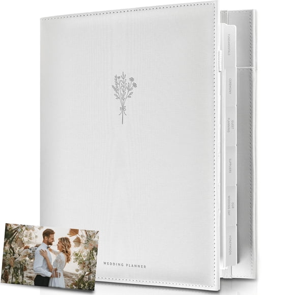 Carpeta y organizador de bodas con garabatos y puntos, gris suave