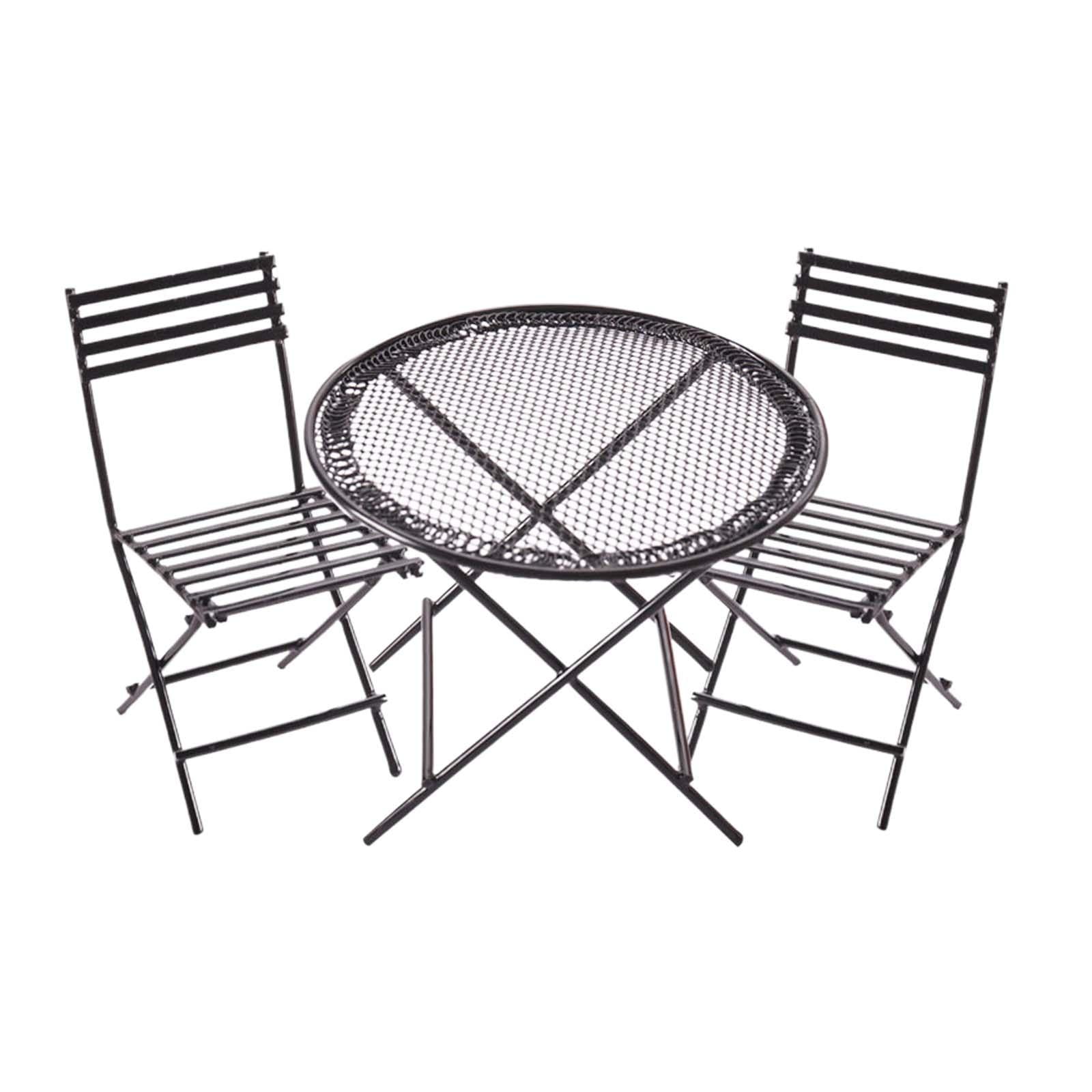 Bothyi - Juego De Mesa Y Sillas En Miniatura Para Casa De Muñecas, Muebles De Café/té A Escala 1:12 De Metal, Color Negro